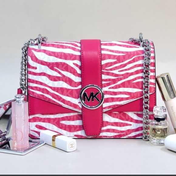 NWT Michael Kors Greenwich Small Pink Animal Print Zebra Logo Crossbody Bag